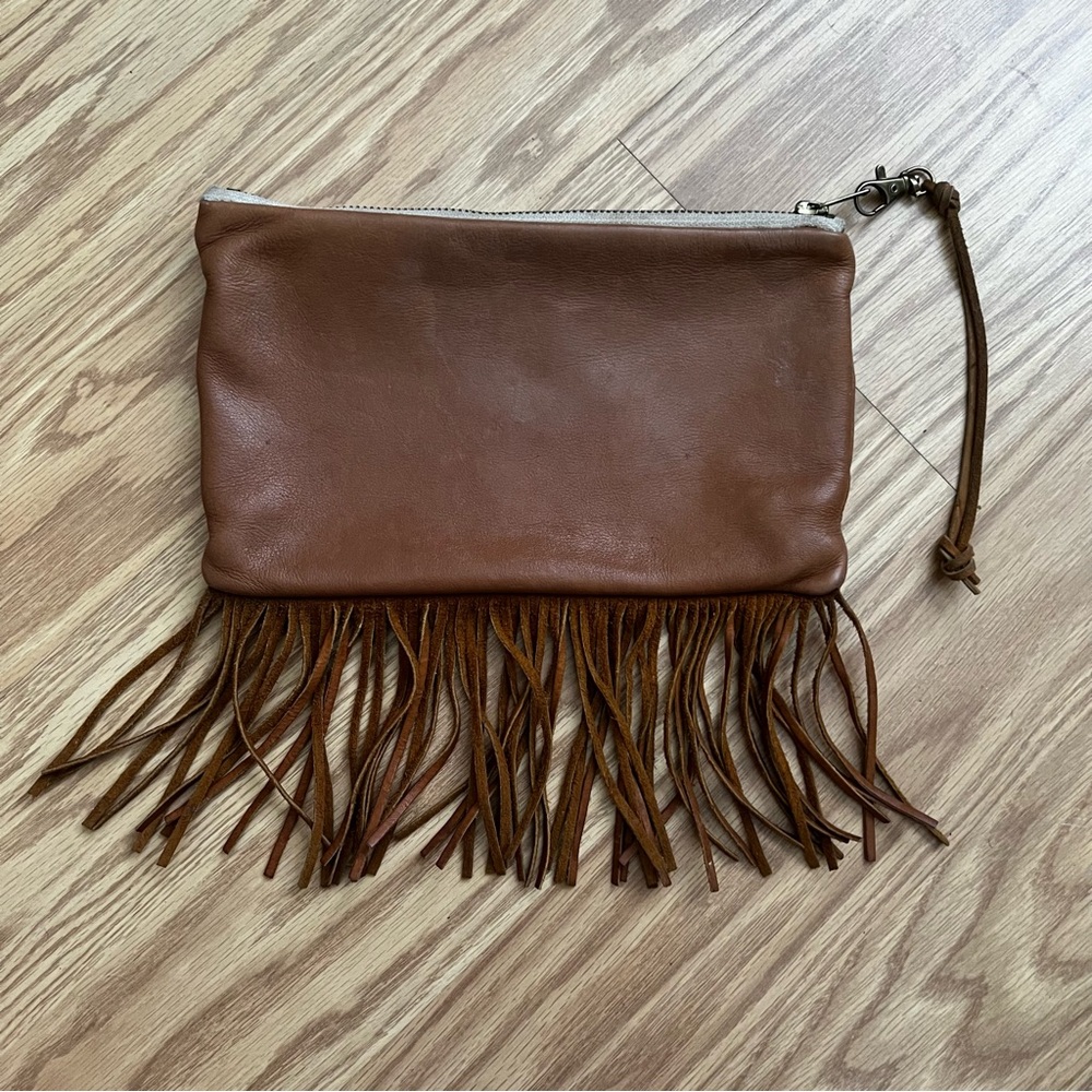 Elegant Brown Leather Fringe Wristlet